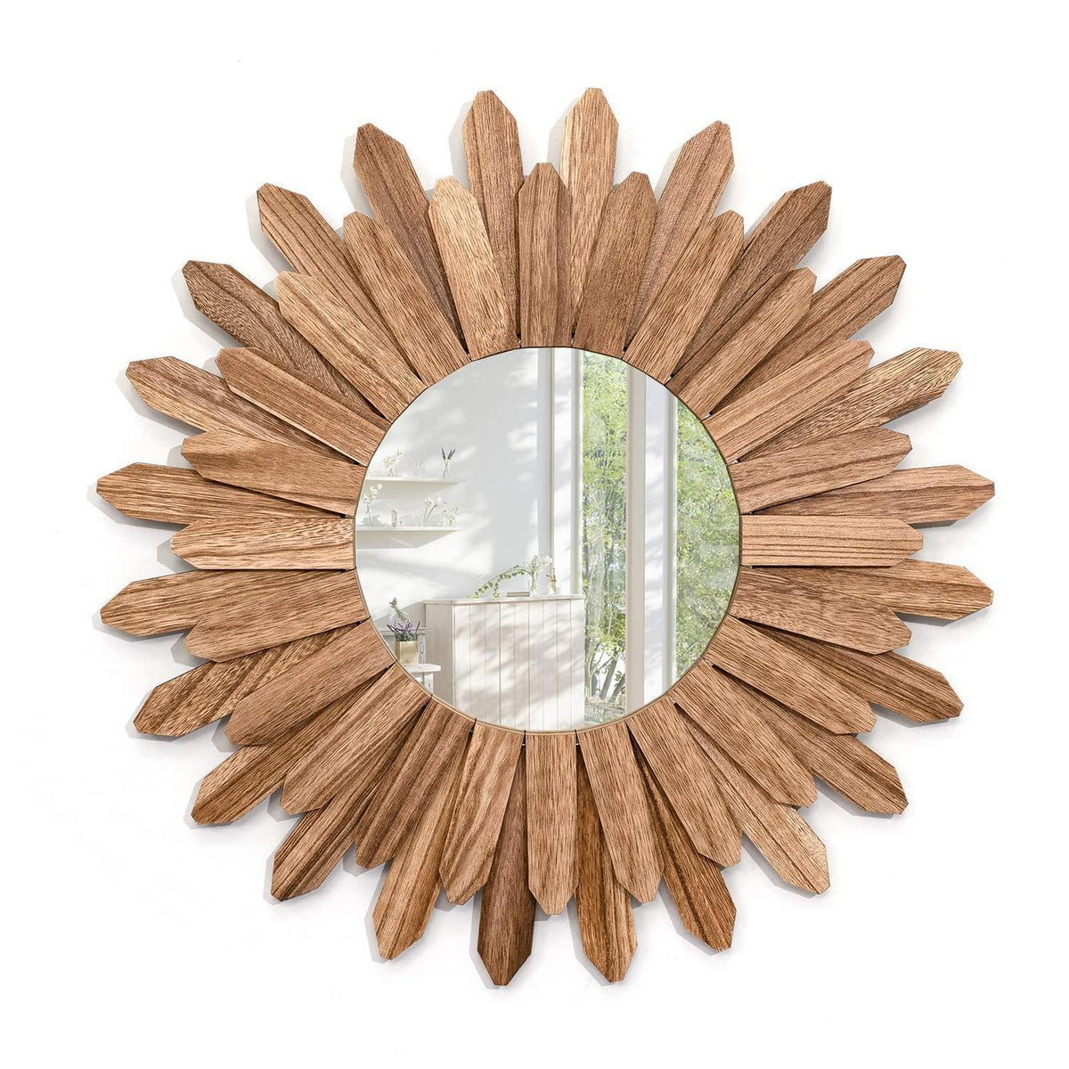 Rustikaler Wandspiegel Holz 48cm Sonnenschliff Boho Deko
