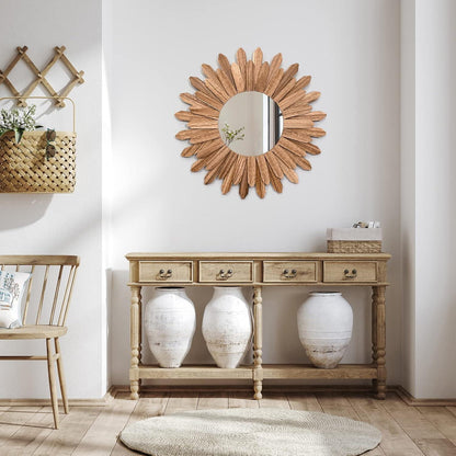 Rustikaler Wandspiegel Holz 48cm Sonnenschliff Boho Deko