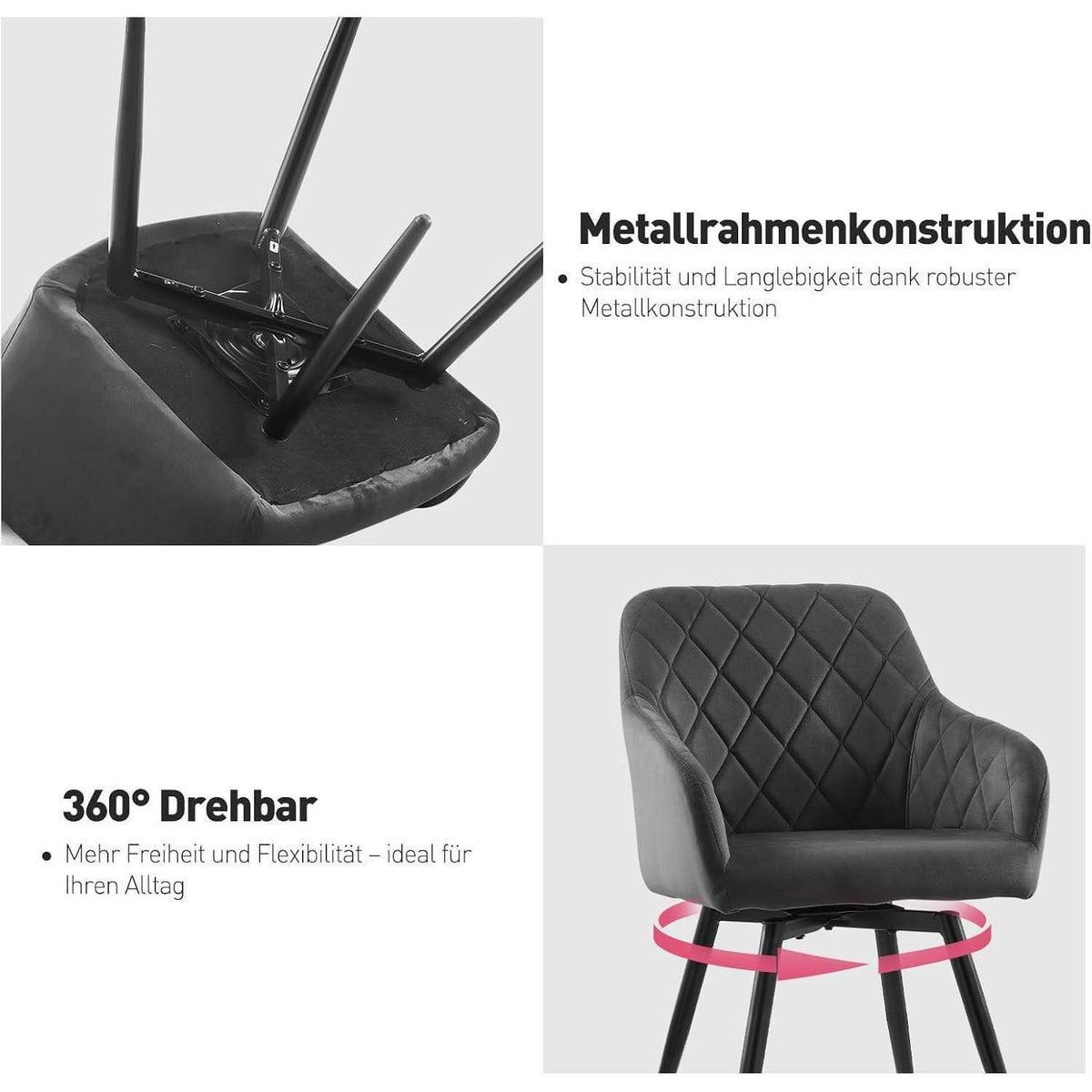 Drehbare Esszimmerstühle Samt Grau 6er Set mit Armlehne