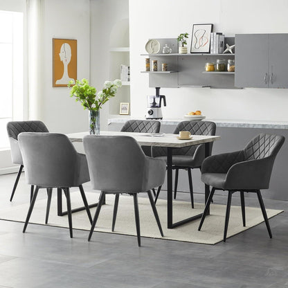 Drehbare Esszimmerstühle Samt Grau 6er Set mit Armlehne