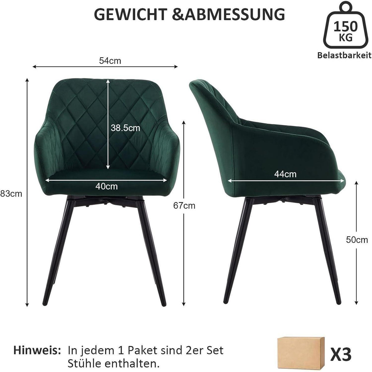 Drehbarer Samt Esszimmerstuhl mit Armlehne - 6er Set Grün