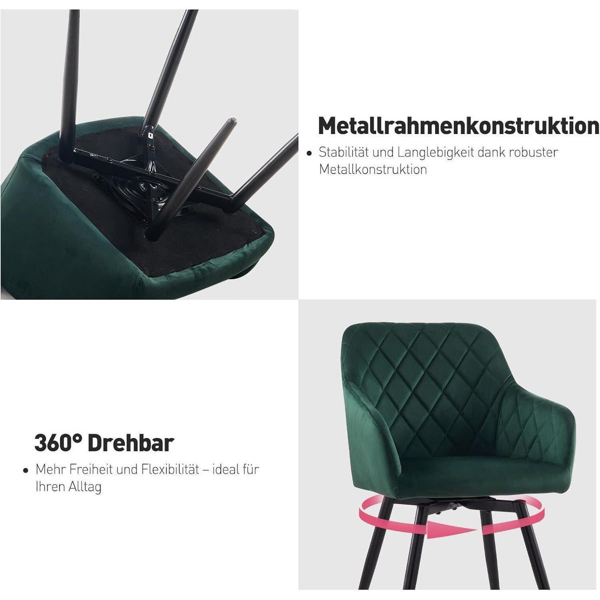 Drehbarer Samt Esszimmerstuhl mit Armlehne - 6er Set Grün