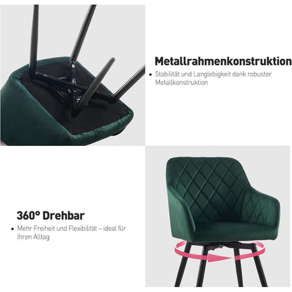Drehbarer Samt Esszimmerstuhl mit Armlehne - 6er Set Grün
