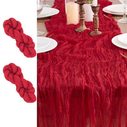 2x Tischläufer Boho Gaze 90x300cm Rot – Rustikale Tischdeko