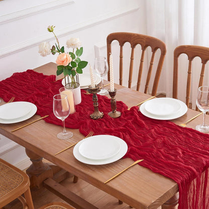 2x Tischläufer Boho Gaze 90x300cm Rot – Rustikale Tischdeko