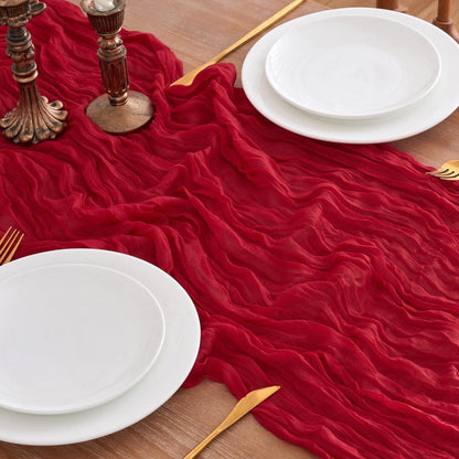 2x Tischläufer Boho Gaze 90x300cm Rot – Rustikale Tischdeko
