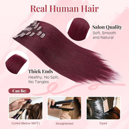 Clip In Echthaar Extensions Bordeauxrot 60cm - 170g