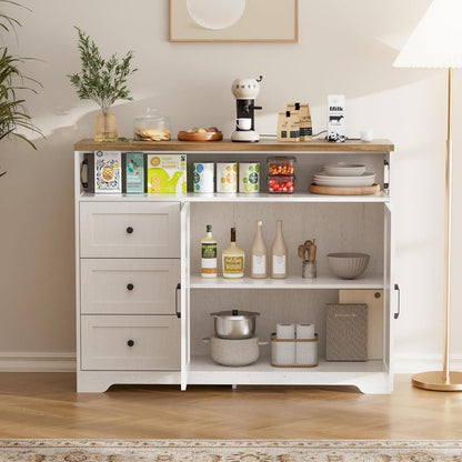 Cremeweißes Sideboard mit Schubladen & Regal – 120x35x95cm