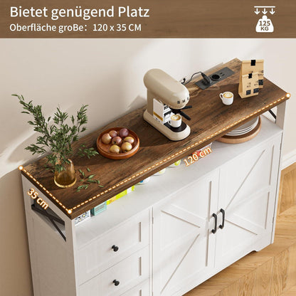 Cremeweißes Sideboard mit Schubladen & Regal – 120x35x95cm