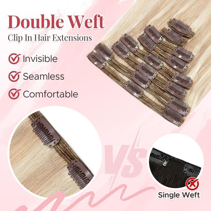 Clip In Haarverlängerung Echthaar 35cm Ascheblond/Blond