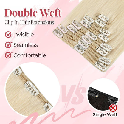Clip In Haarverlängerung Echthaar 45cm Platinblond 140g