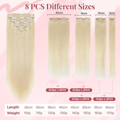 Clip In Haarverlängerung Echthaar 45cm Platinblond 140g