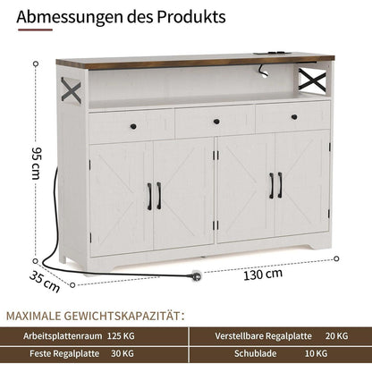 Cremeweißes Sideboard mit Schubladen & Regal – 130x35x95cm