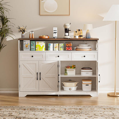 Cremeweißes Sideboard mit Schubladen & Regal – 130x35x95cm