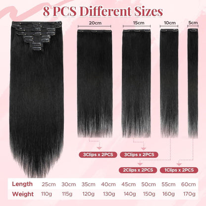 Clip In Haarverlängerung Echthaar Schwarz 35cm (120g)