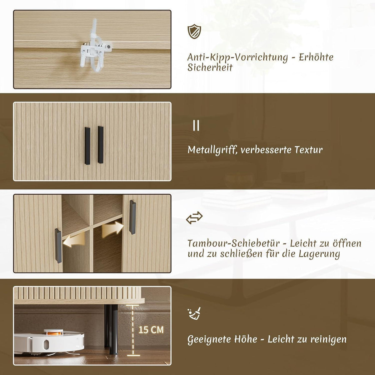 Sideboard mit Schiebetüren & Verstellablagen – 120x40x77cm Holzoptik