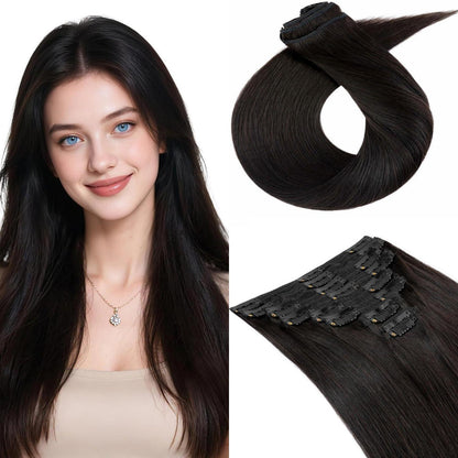 Clip-In Haarverlängerung Echthaar – 45cm, 140g, #1B Schwarz