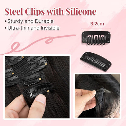 Clip-In Haarverlängerung Echthaar – 45cm, 140g, #1B Schwarz