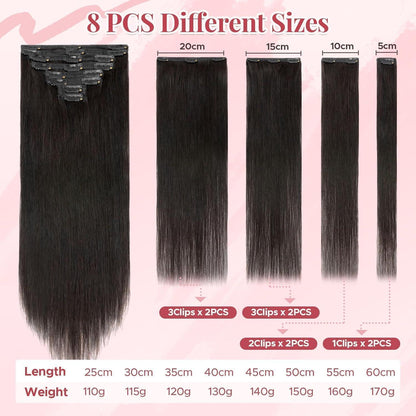 Clip-In Haarverlängerung Echthaar – 45cm, 140g, #1B Schwarz