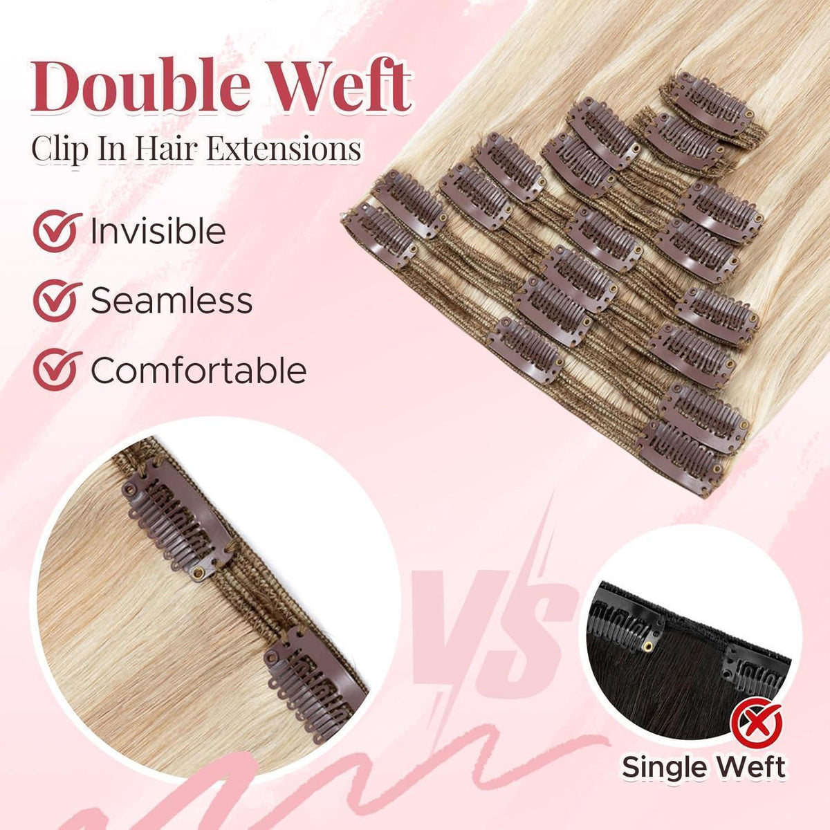 Clip In Haarverlängerung Echthaar 45cm Ascheblond/Blond 140g