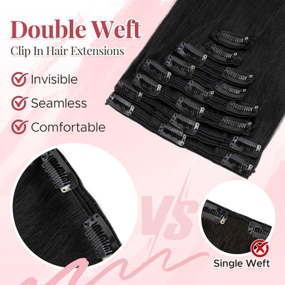 Clip In Echthaar Extensions Schwarz 50cm - 8-teilig