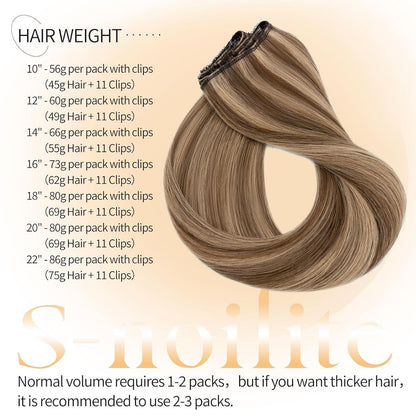 Echthaar Clip-in Extensions 50cm Schokoladenbraun/Dunkelblond