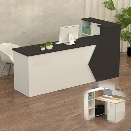 Rezeptionstheke Holz mit Stauraum – 120x60x100cm Schwarz Weiß