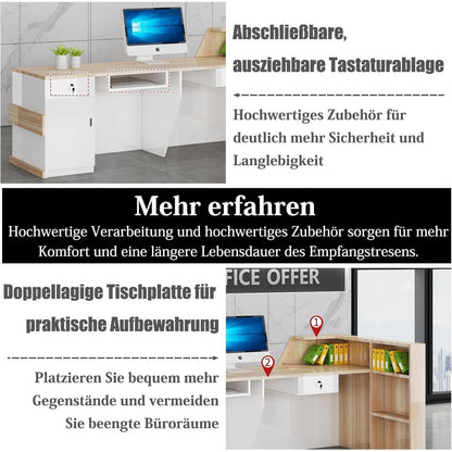 Rezeptionstheke Holz Grau Weiß – Langer Kassentisch 280cm