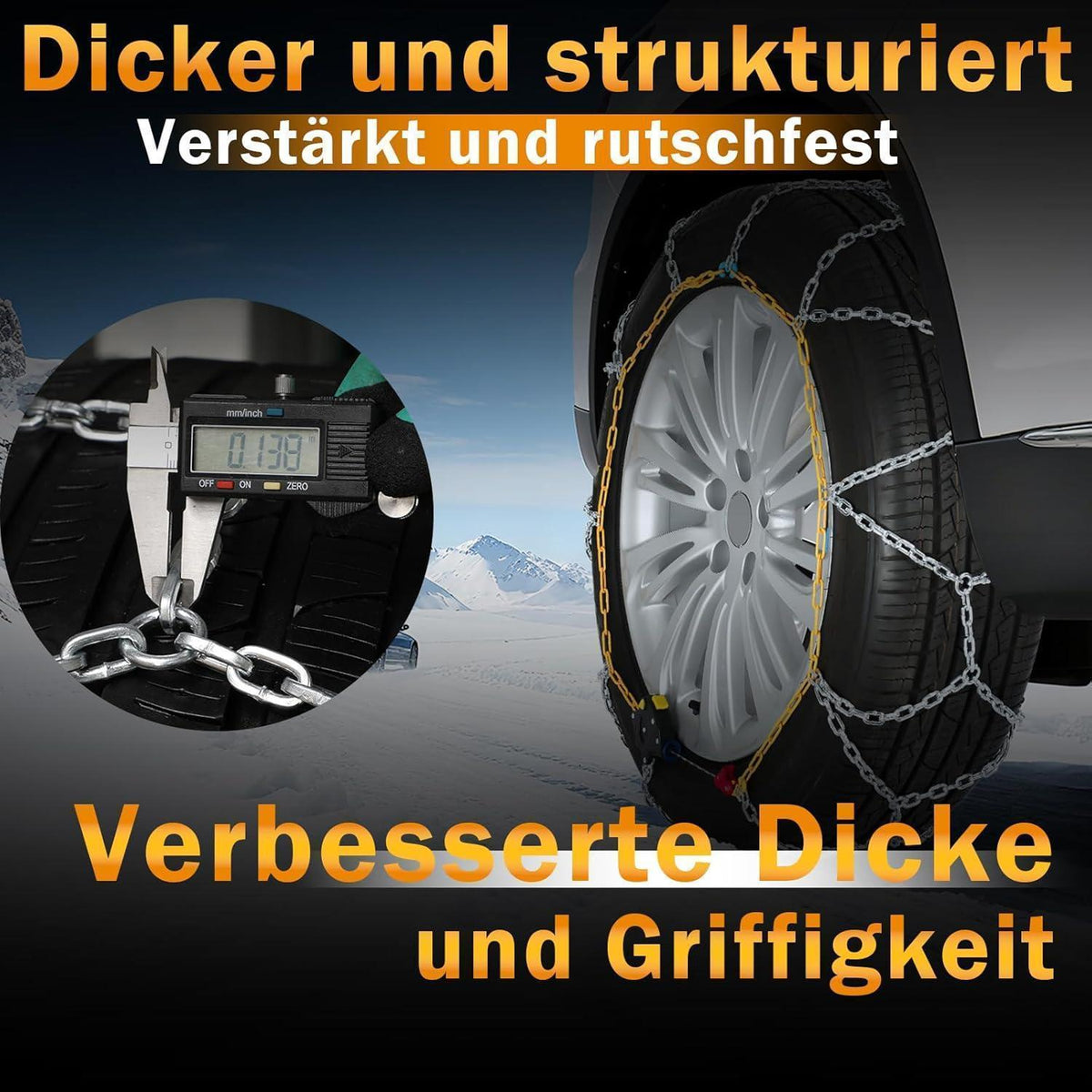 Schneeketten Auto-Fixierung – 1-Min. Montage, Universell
