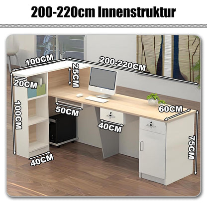 Rezeptionstheke Holz mit Stauraum – 260x60x100cm, Weiß & Schwarz