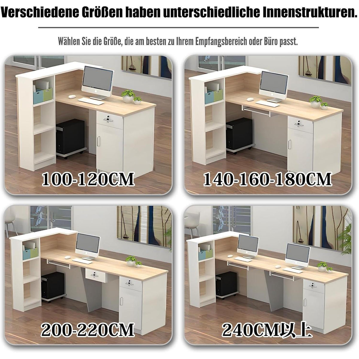 Rezeptionstheke Holz mit Stauraum – 260x60x100cm, Weiß & Schwarz