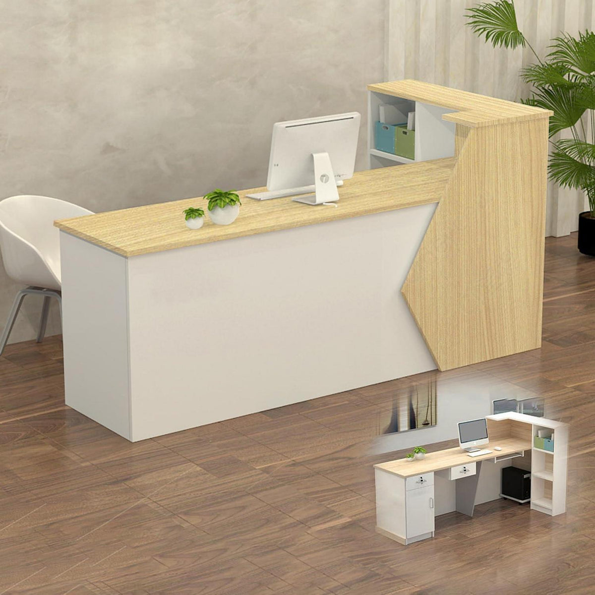 Rezeptionstheke Holz mit Stauraum – 220x60x100cm