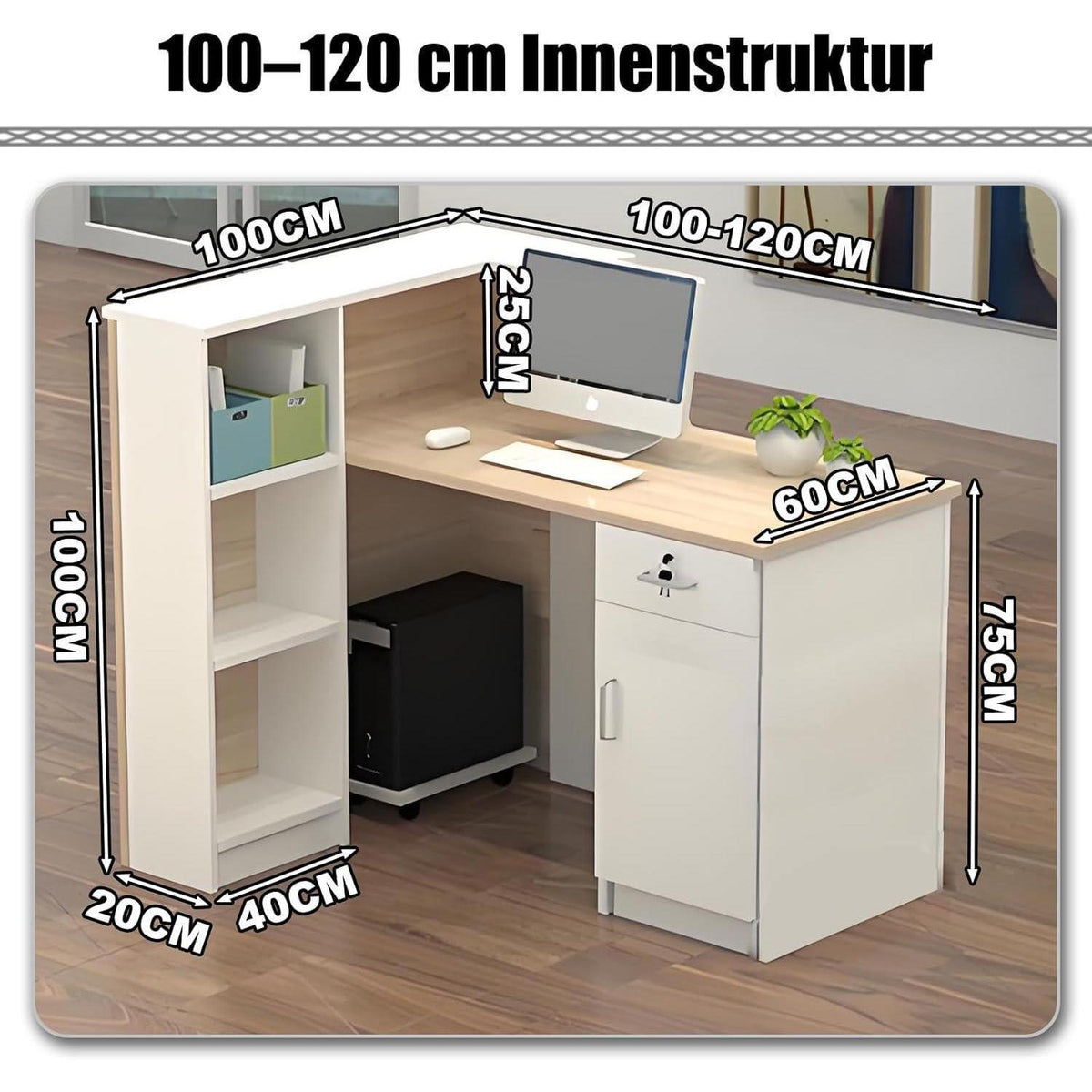 Rezeptionstheke Holz mit Stauraum – 120x60x100cm Schwarz Weiß