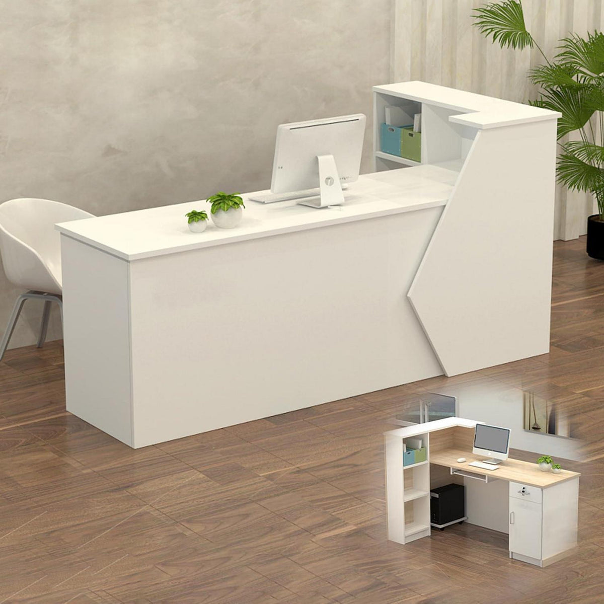 Rezeptionstheke Holz mit Stauraum – 150x60x100cm Weiß
