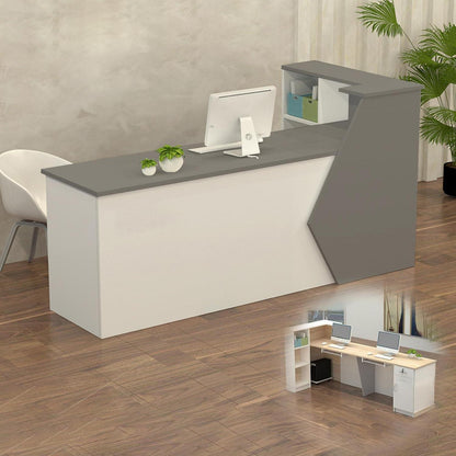 Rezeptionstheke Holz Grau Weiß – 240x60x100cm mit Stauraum
