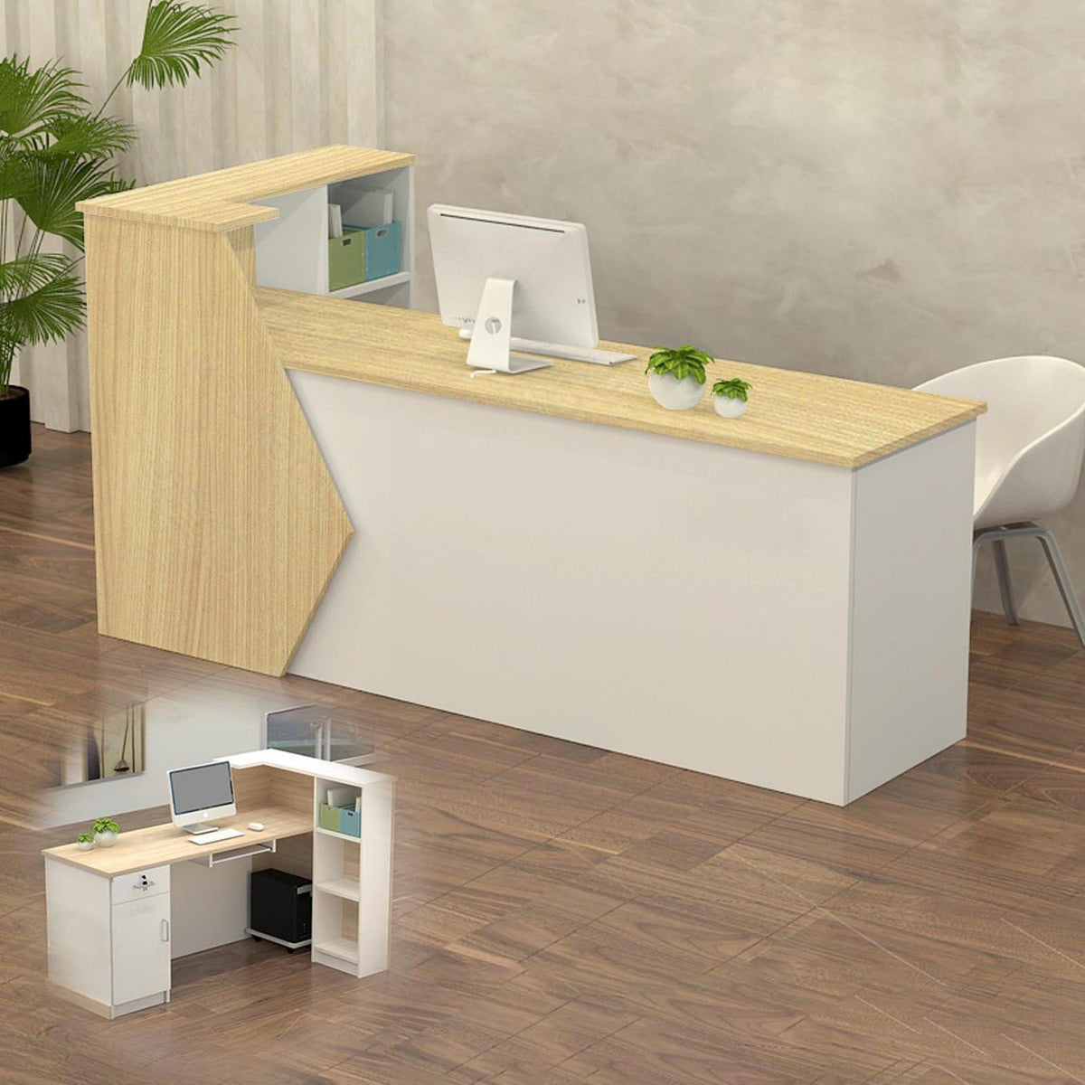 Rezeptionstheke Holz mit Stauraum – 180x60x100cm