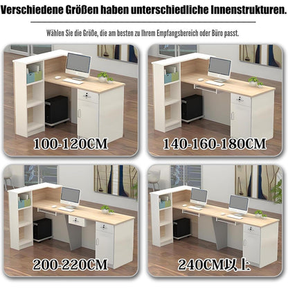 Rezeptionstheke Holz mit Stauraum – 300cm Schwarz Weiß