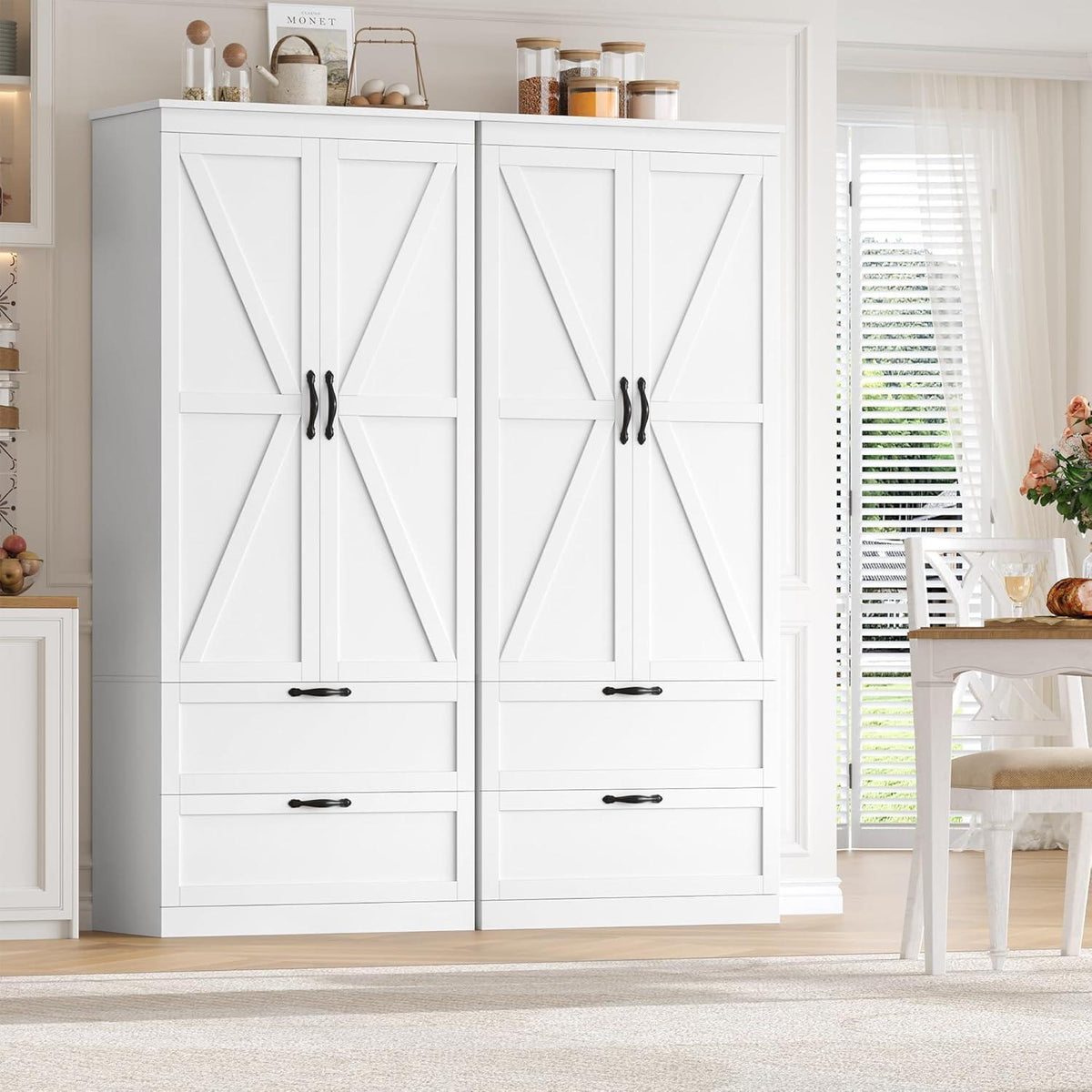 Küchenschrank mit 2 Türen & Schubladen – Weißer Buffetschrank
