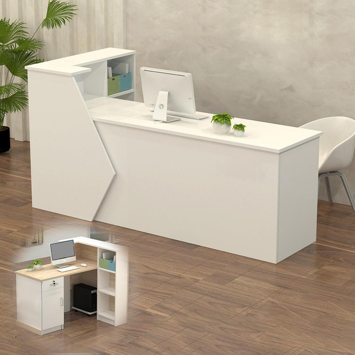Rezeptionstheke Holz mit Stauraum – 120x60x100cm Weiß