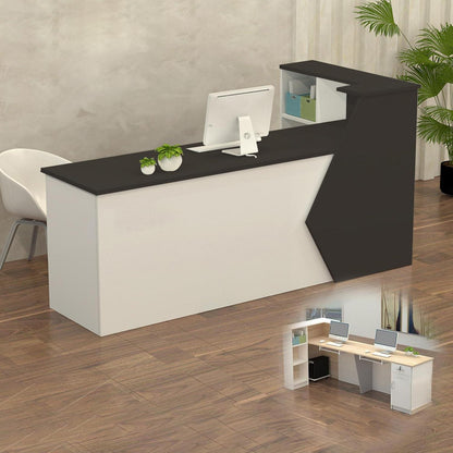 Rezeptionstheke Holz mit Stauraum – 260x60x100cm, Schwarz Weiß