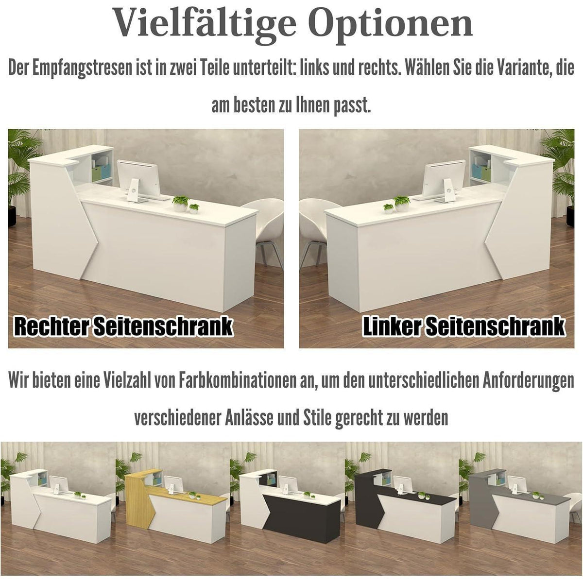 Rezeptionstheke Holz mit Stauraum – 260x60x100cm, Schwarz Weiß