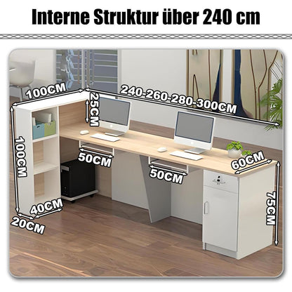 Rezeptionstheke Holz mit Stauraum – 260x60x100cm, Weiß & Schwarz
