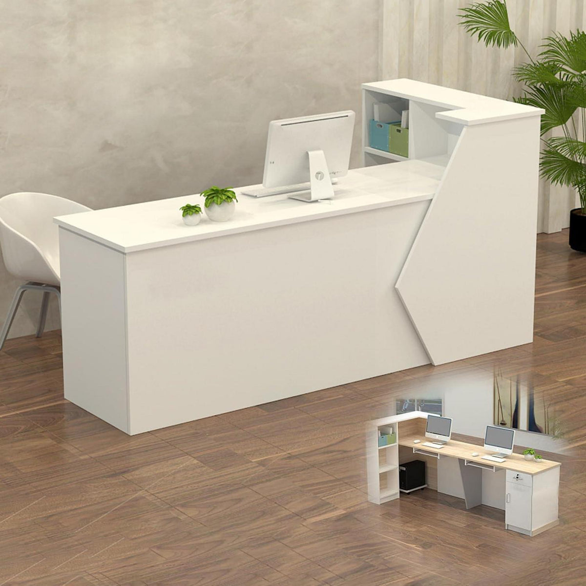 Rezeptionstheke Holz mit Stauraum – 240x60x100cm Weiß
