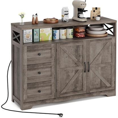 Graues Sideboard mit Schubladen & offener Ablage – 120x35x95cm