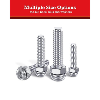 Schrauben & Muttern Set 680tlg. M3/M4/M5 Kohlenstoffstahl mit Unterlegscheiben
