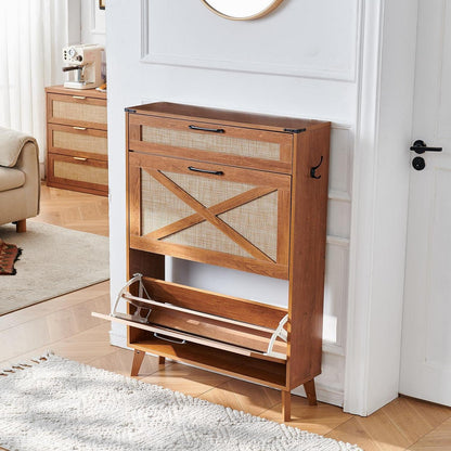 Schuhschrank Schmal Rattan – Boho-Landhausstil & Stauraum
