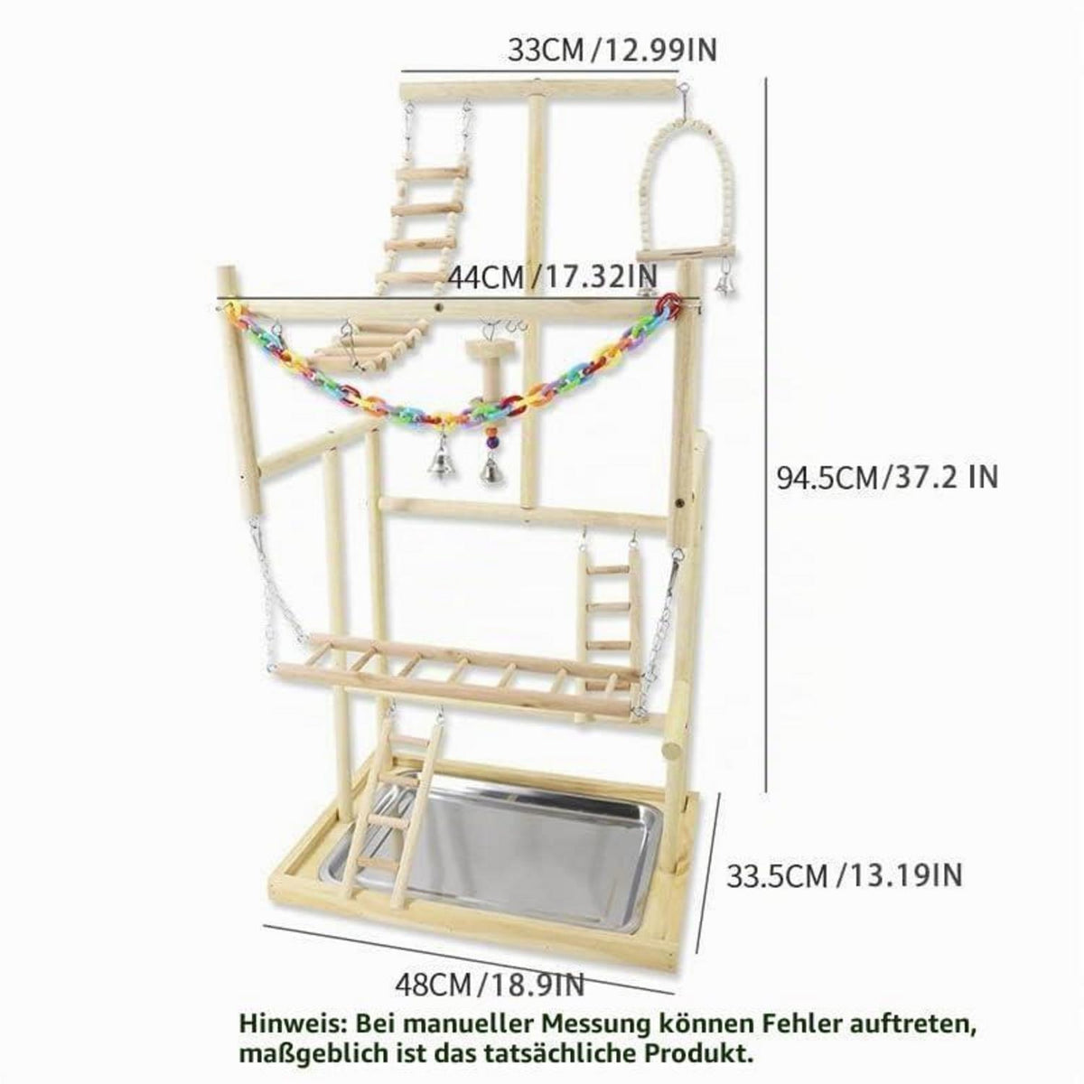 Vogelspielplatz aus Holz für Wellensittiche & Co. (48x33,5x94,5cm)