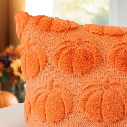 2 Kürbis Kissenbezüge 45x45cm – Herbst Boho Deko Orange