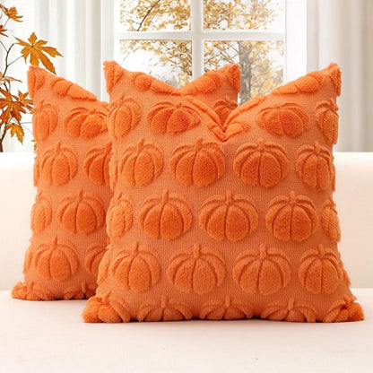 2 Kürbis Kissenbezüge 45x45cm – Herbst Boho Deko Orange