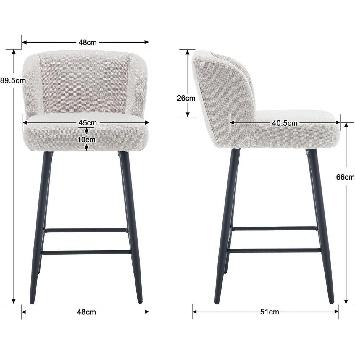Moderner Barhocker 4er Set mit Leinenbezug & Metallfüßen